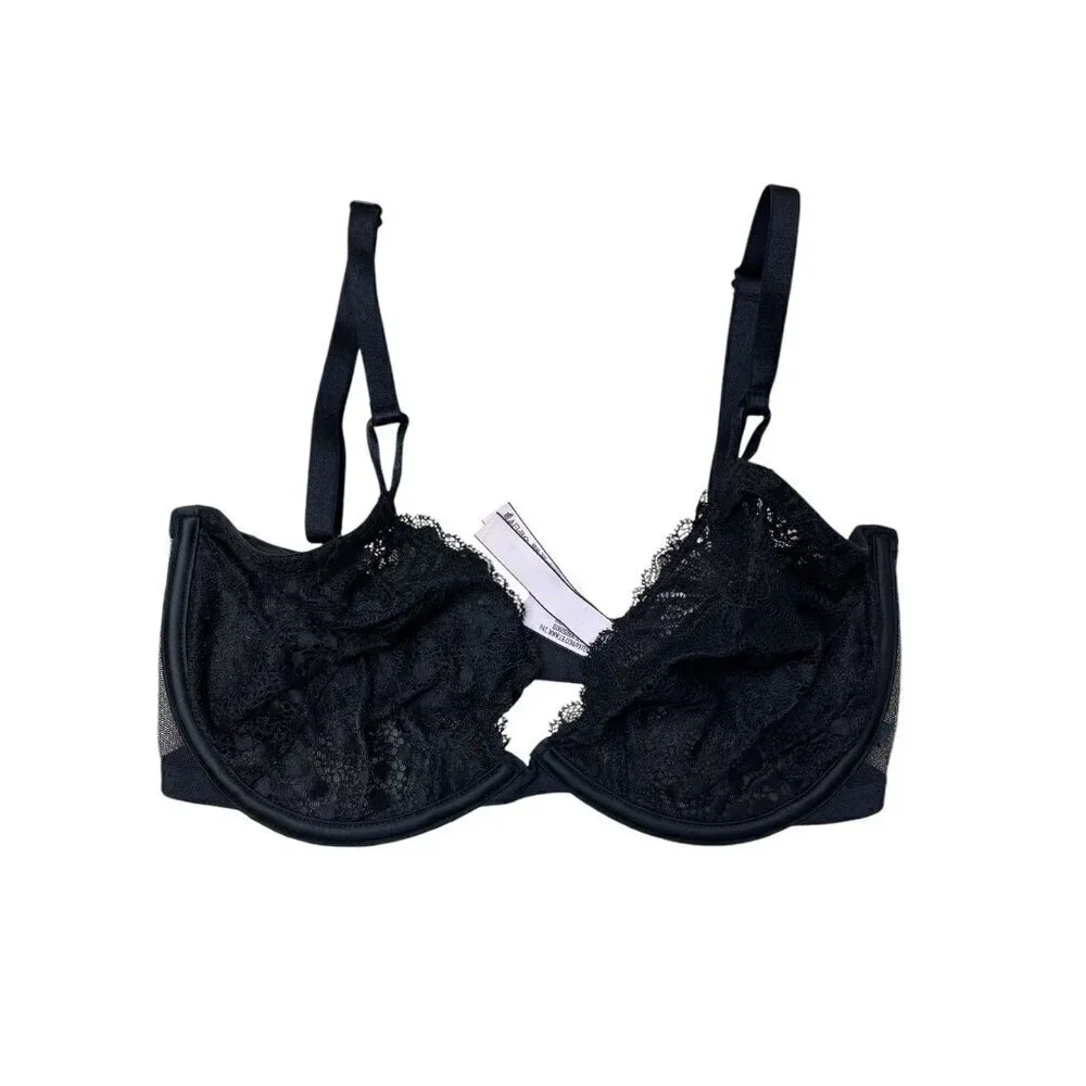 Victoria’s Secret Unlined Demi Lace Bra Sheer Size 32DDD Black